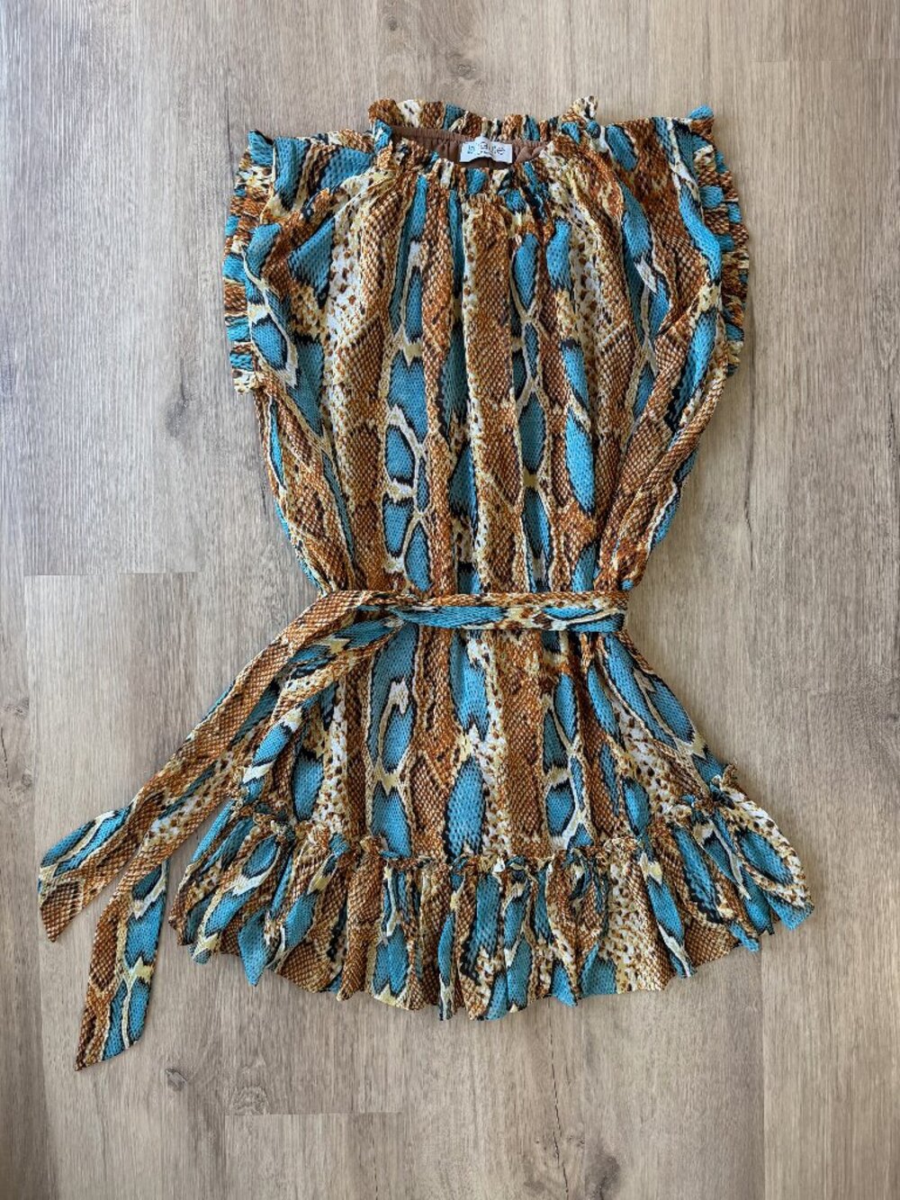 OLIVACEOUS for L Bartlett Snake Print Ruffled Mini Dress w/ Belt SMALL